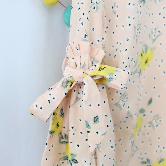 Fab'rik Pink Yellow Floral Print Long Bell Sleeve Blouse Top Size Small - Picture 3 of 7